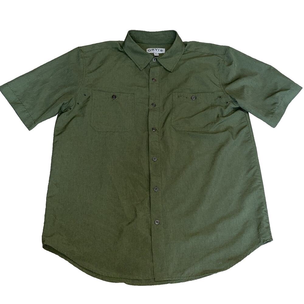 Orvis Men Medium Relaxed Fit Quick-Dry Short Sleeve Woven Shirt, Green